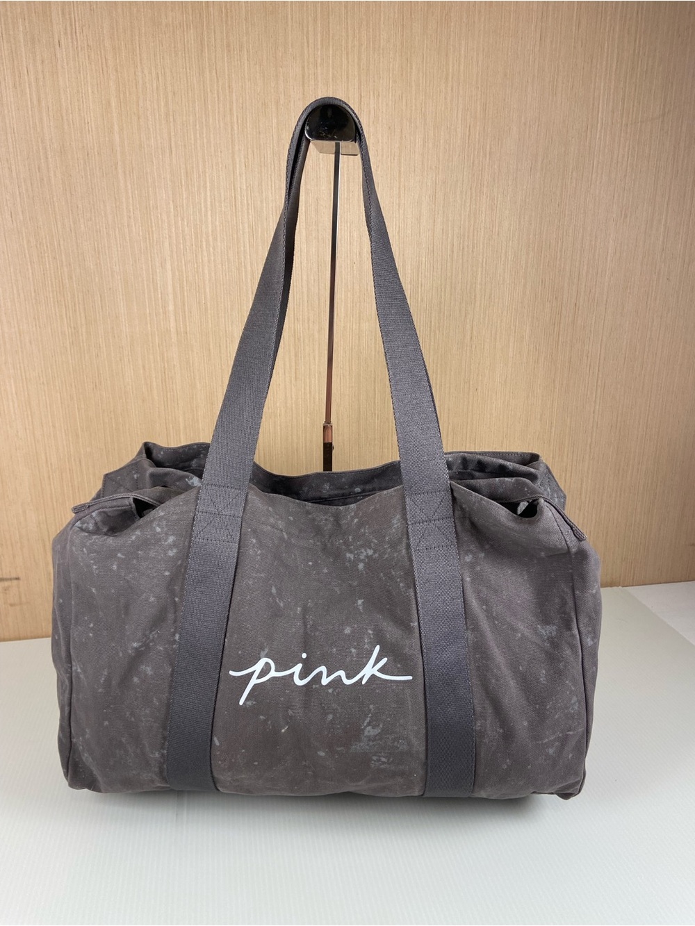 PINK Victoria’s Secret Gray Acid Wash Large Canvas Weekender Tote Bag